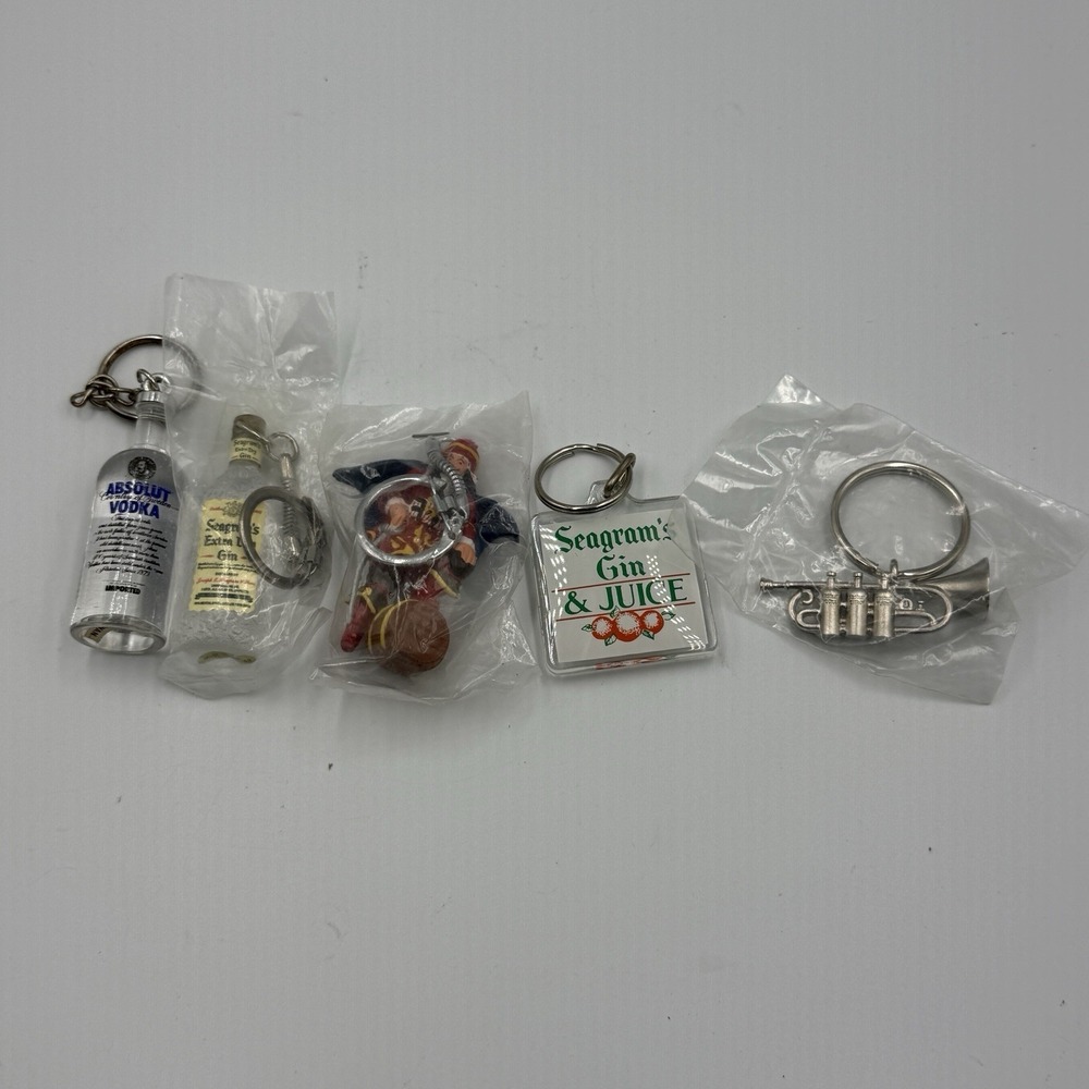 Vintage Advertising Keychain Lot Absolut Vodka Seagram's Gin Promo NOS 5 Pc